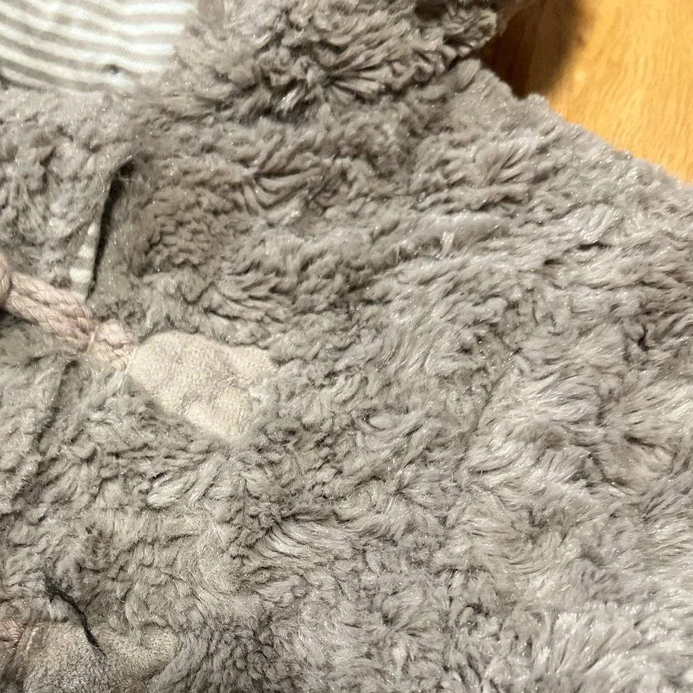 John Lewis UK Plush Bear Ears Hooded Pram Suit One Piece Gray Taupe 3-6 Months